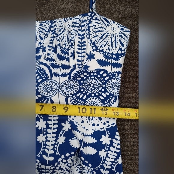 Alyn Paige Sun Dress Sz Small Boutique Blue White Floral Spaghetti Straps Retro - Picture 9 of 9